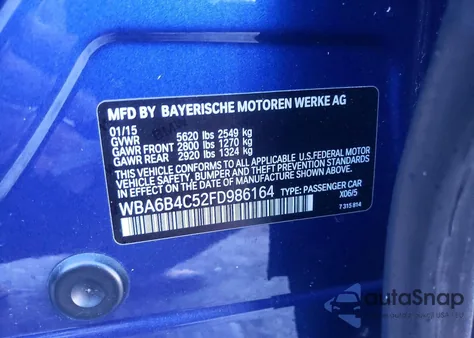 2015 BMW Alpina B6 from USA, damaged, VIN WBA6B4C52FD986164